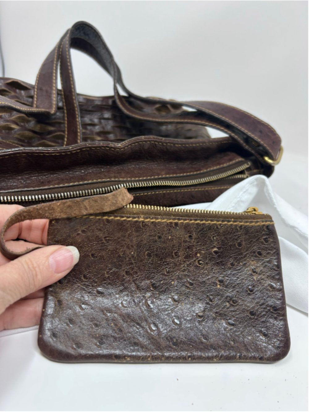 Vintage Fendi Selleria Cutwork Ostrich Embossed Leather Hobo Bag - Picture 15 of 16